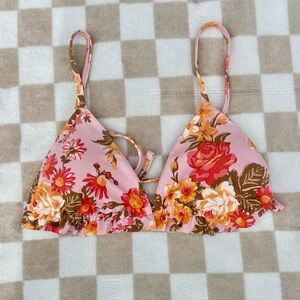 Aerie Floral Bikini Top - Pink and Orange